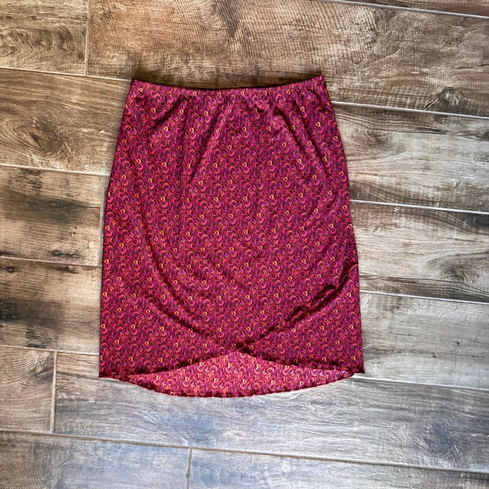 AGB Byer California VTG Y2K Abstract Swirl Tulip Hem Skirt, Burgundy Orange, XL